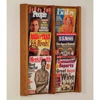 Stance Wall Magazine Display, 6 Pockets, Medium Oak Wood/Acrylic, 26.25 in x 21.25 in x 3 in - Mag Rack 6-Pckt Med Oak Acrylc - Image 1