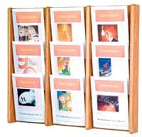Stance Wall Magazine Display, 9 Pockets, Light Oak Wood/Acrylic, 31.5 in x 26.25 in x 3 in - Mag Rack 9-Pckt Lt Oak Acrylic - Image 1