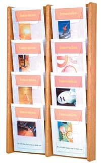 Stance Wall Magazine Display, 8 Pockets, Light Oak Wood/Acrylic, 21.25 in x 33.5 in x 3 in - Mag Rack 8-Pckt Lt Oak Acrylic - Image 1