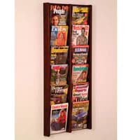 Stance Wall Magazine Display, 12 Pockets, Mahogany Wood/Acrylic, 21.25 in x 48 in x 3 in - Mag Rack 12-Pckt Mhgny Acrylic - Image 1