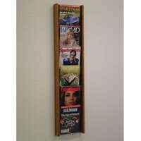 Stance Wall Magazine Display, 6 Pockets, Medium Oak Wood/Acrylic, 48 in x 11 in x 3 in - Mag Rack 6-Pckt Med Oak Acrylc - Image 1