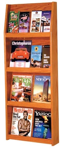 Wooden Mallet Slope Wall Literature Display, 16 Pockets, Medium Oak, 19.5 in x 49 in x 4.75 in, Each - Literature Disp 16-Pckt Md Oak - Image 1