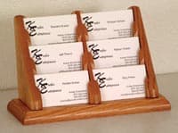 Business Card Holder, 6-Pocket, Medium Oak Wood, 9.5" x 5.75" x 4.375", Each - Business Card Holder 6-Pocket - Image 1