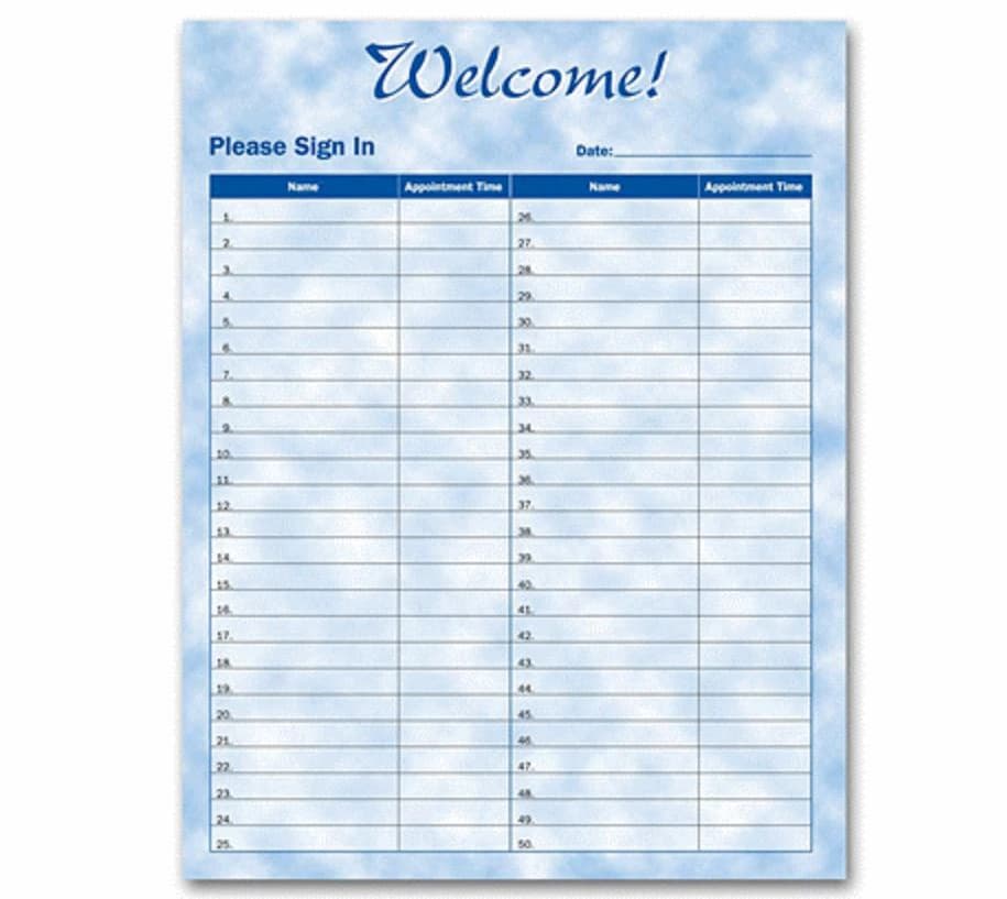 Sign-In Sheet Bright Skies, 8.5 in x 11 in, 100/Pk - Sign-In Sheet Bright Skies - Image 1