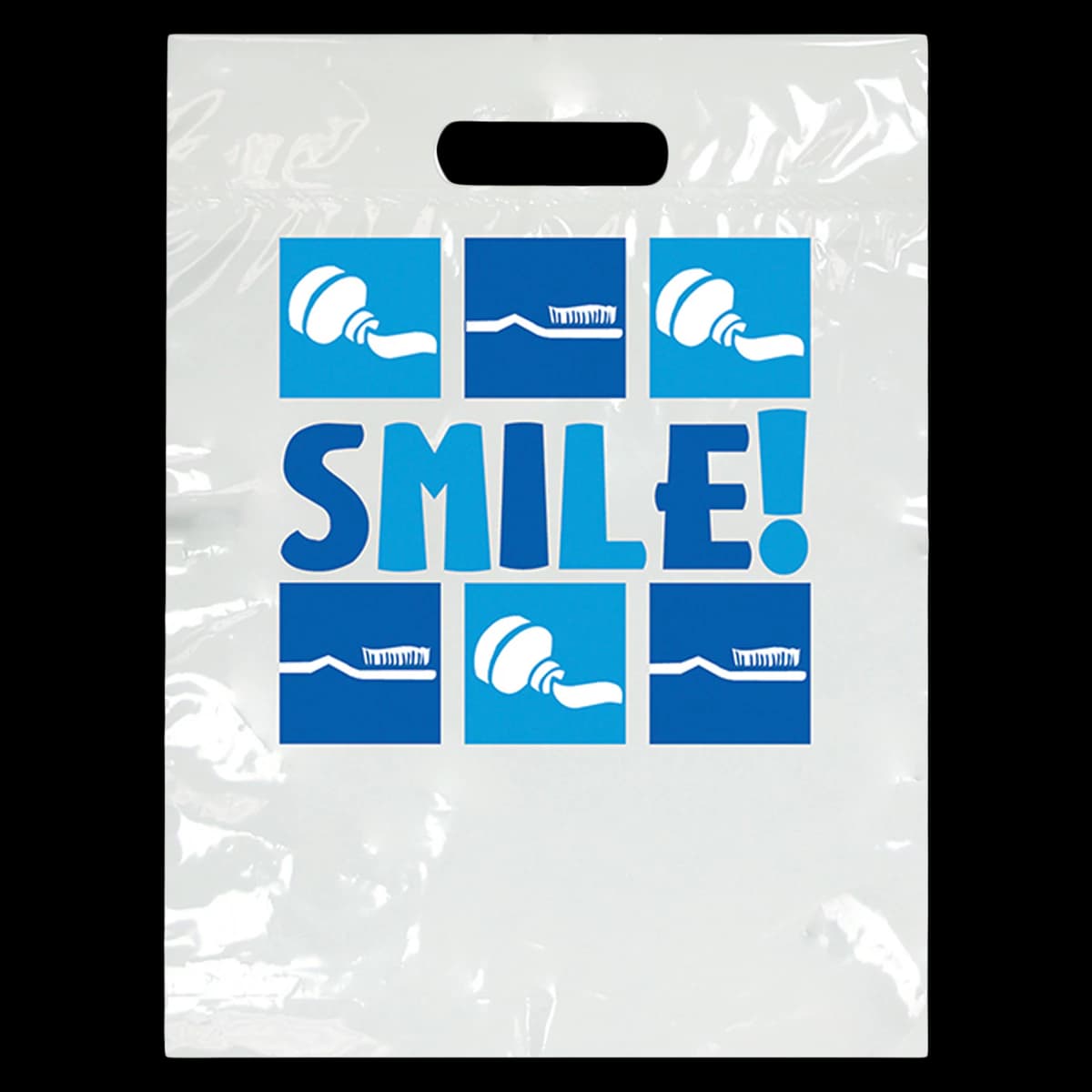 Sherman Specialty Smile! Take-Home Bag, 2-Color, 9" x 13", White, 100/Box, LBG46 - Bag, 2 Color Smile!, 9" x 13", 100/Box, LBG46 - Image 1