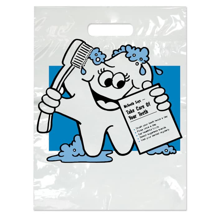 Sherman Specialty McTooth Patient Bag, 7-1/2" x 9", White, 2-Color, Pack of 100 - Small McTooth Bag 7-1/2" x 9" Pack of 100 - Image 1