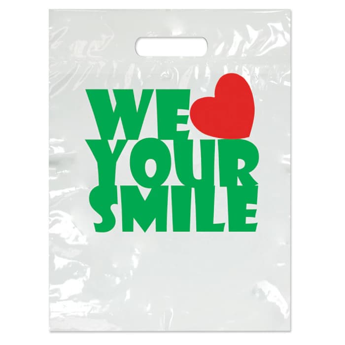 We Love Your Smile Patient Bags, Small, White, 7.5" x 9", 100/Pk, SBG62 - We Love Your Smile Patient Bags, Small, White, 7.5" x 9", 100/Pk, SBG62 - Image 1