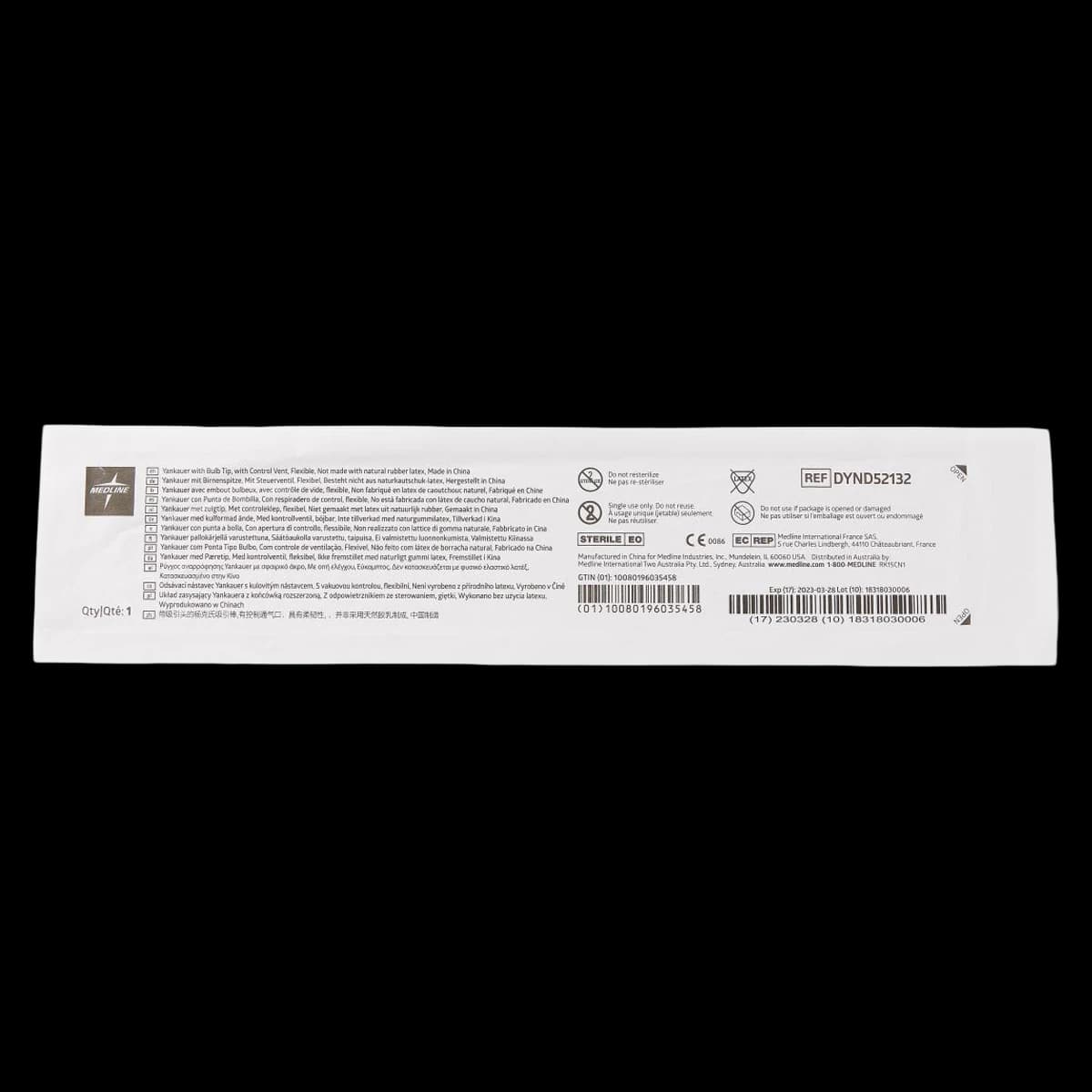 Medline Yankauer Suction Tip with Bulb, Sterile, 50/Case - Yankauer W/Bulb Tip Vent - Image 1