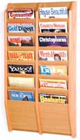 Cascade Wall Magazine Display, 14 Pockets, Light Oak, 20.5 in x 36 in x 3.75 in - Magazine Rack 14PktWallMt LOak - Image 1