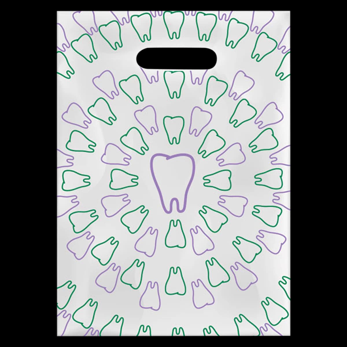 Sherman Specialty Scatter Art Patient Bags, Purple & Green Tooth Swirl, 7.5" x 10", Clear, 100/Pack, 98Y - Purple, Green Tooth Swirl, 7" x 10", 100/Pkg, 98Y - Image 1