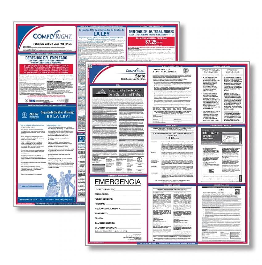 Comply Right Federal & State Labor Law Poster, Arizona, Spanish, 24 in x 32.75 in, 100 lb Gloss Stock - Poster Fed & State Law Kit - Image 1