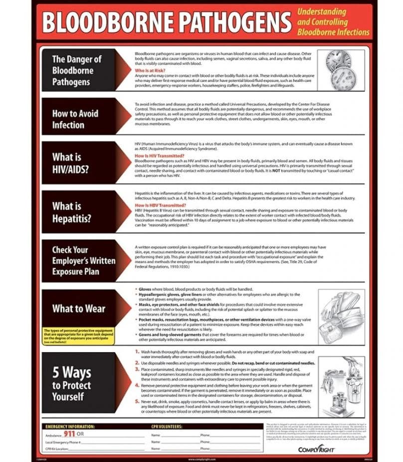 Comply Right Poster Bloodborne Pathogens, English, Each - Poster Bloodborne Pathogens - Image 1