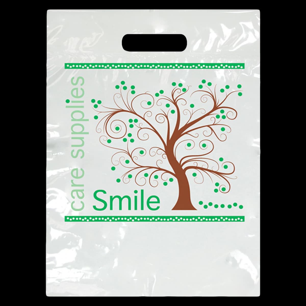 Tree Smiles Large Patient Take-Home Bags, 2-Color, White, 9" x 13", 100/Pkg, LBG97 - Bag 2-Color Tree Smiles - Image 1