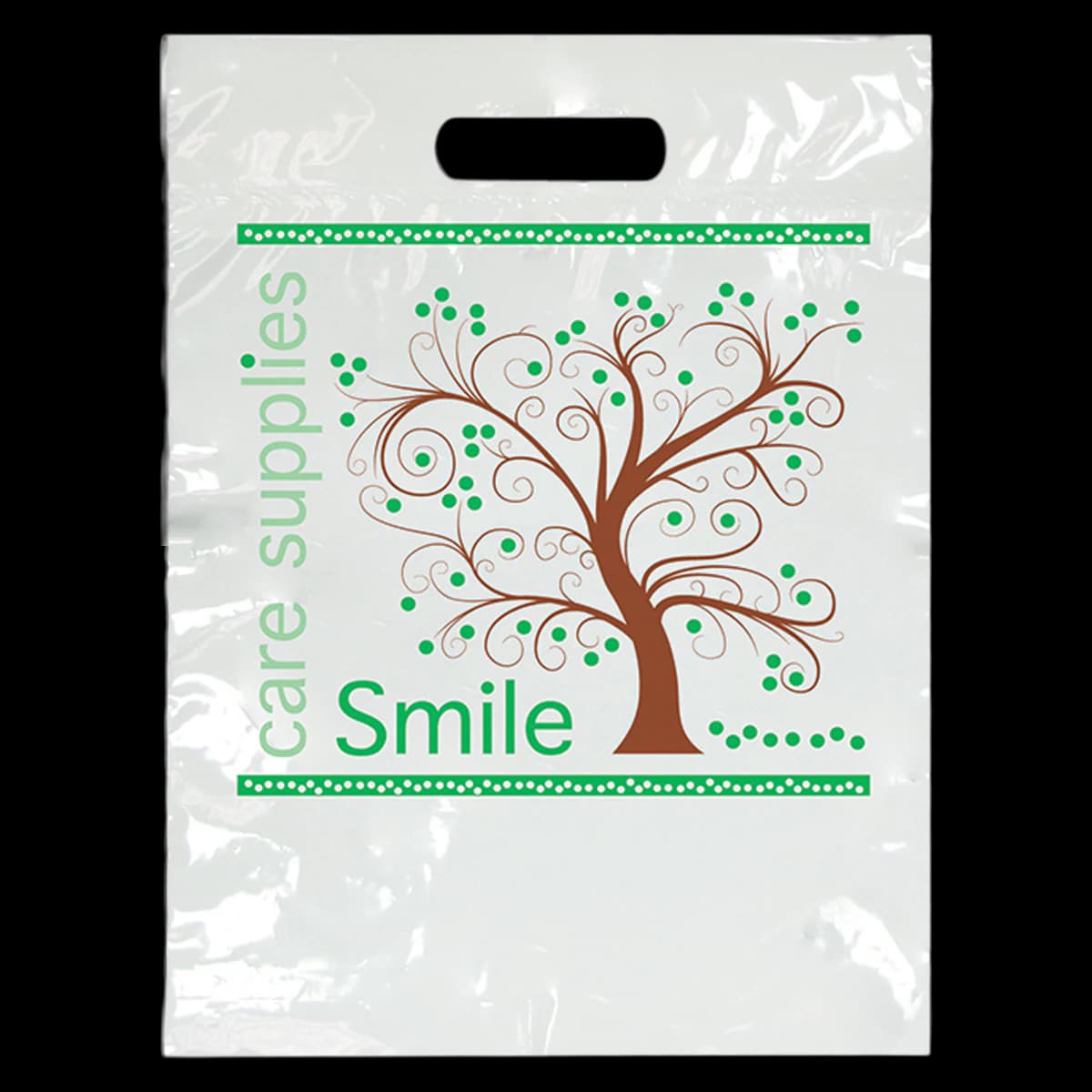 Sherman Specialty Tree Smiles Patient Take-Home Bags, Small, 7.5" x 9", White, 100/Pkg, SBG97 - Bag 2-Color Tree Smiles - Image 1