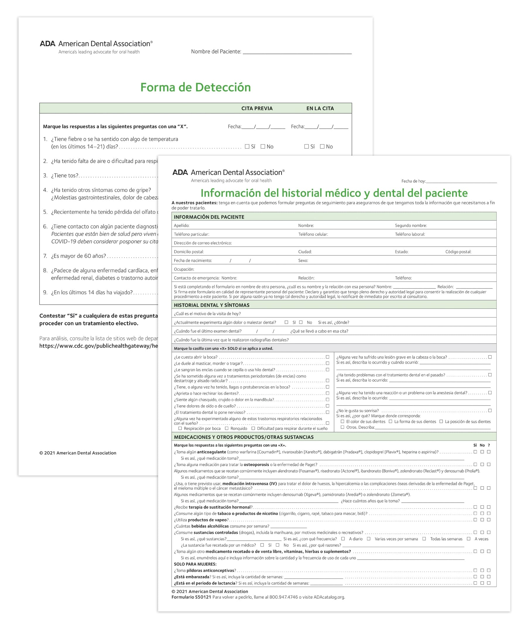 ADA Health History Form, Adult, 2-Sided, Spanish, 8.5 in x 11 in, 100/Pk - Form Health Hist ADA Adult - Image 1