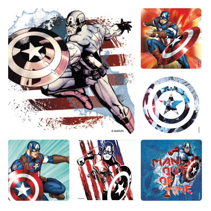 Captain America Stickers, Assorted 6 Designs, 2.5" x 2.5", 100 per Roll, PS616 - Captain America Stickers (100) - Image 1