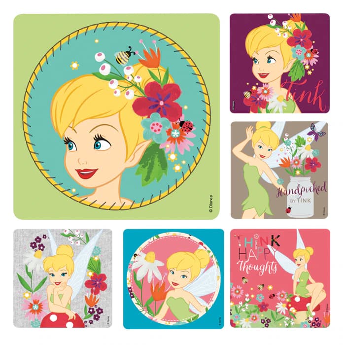 Tinkerbell Assorted Stickers, 2.5" x 2.5", 6 Designs, 100/Roll - -Tinkerbell Stickers (100) - Image 1