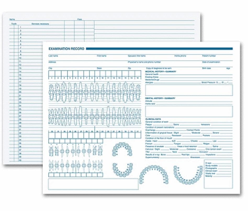 Exam Record Dental Chart Form, Primary Arch & Geometric Diagrams, 2-Sided, 8.5" x 11", 250/Package - Chart Form Exam Record Primary - Image 1