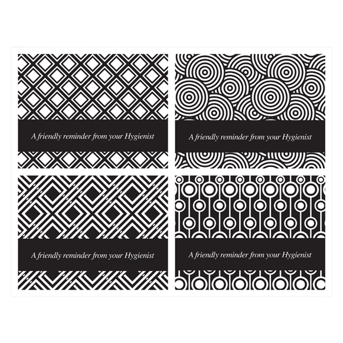Recall Card Hygienist Black & White Shapes 4-Up, 8.5 in x 11 in, 200/Box - Recall Card Hygienist Blk/Wht - Image 1