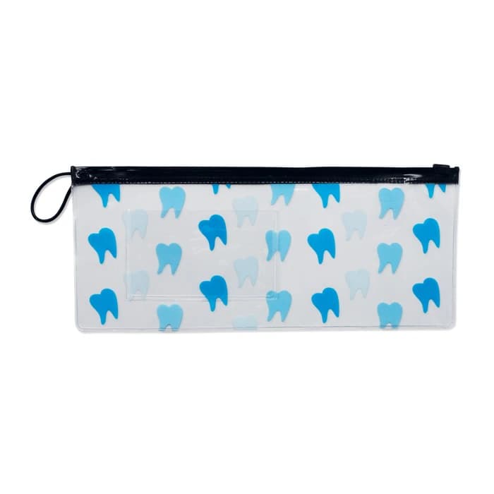 Sherman Specialty Tooth Scatter Vinyl Zipper Pouch, 10" x 4", Blue Teeth Design, Business Card Insert, 144/Pack, S11131 - 10" Tooth Scatter Pouch (144) - Image 1