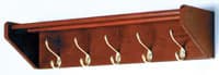 Wooden Mallet Hat & Coat Rack, Mahogany Wood with 5 Brass Hooks, 32.75 in x 8.5 in x 9 in - Coat Shelf 5 Brass Hooks - Image 1