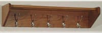 Wooden Mallet Hat & Coat Rack, Medium Oak Wood, 5 Nickel Hooks, 32.75 in x 8.5 in x 9 in, Each - Coat Shelf 5 Nickel Hooks - Image 1