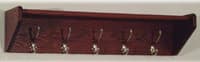 Wooden Mallet Hat & Coat Rack, Mahogany Wood, 5 Nickel Hooks, 32.75 in x 8.5 in x 9 in - Coat Shelf 5 Nickel Hooks - Image 1