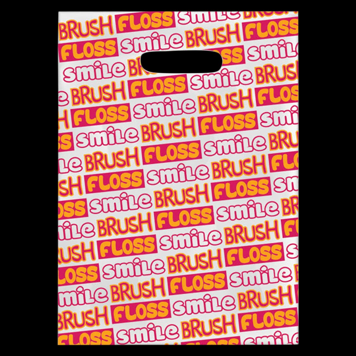 Sherman Specialty Brush, Floss, Smile Block Letter Scatter Bag, 7.5" x 10", 100/Pkg, 99ZC - Brush, Floss, Smile in Block Letters Scatter Bag, 7" x 10", 100/Pkg., 99ZC - Image 1