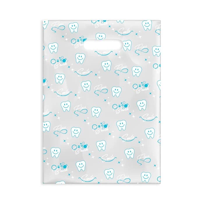 Smile Brush Floss Scatter Art Patient Bags, Clear, 7.5" x 10", 100/Pack, 98ZZ - Smile Brush Floss, 7" x 10", 100/Pkg, 98ZZ - Image 1