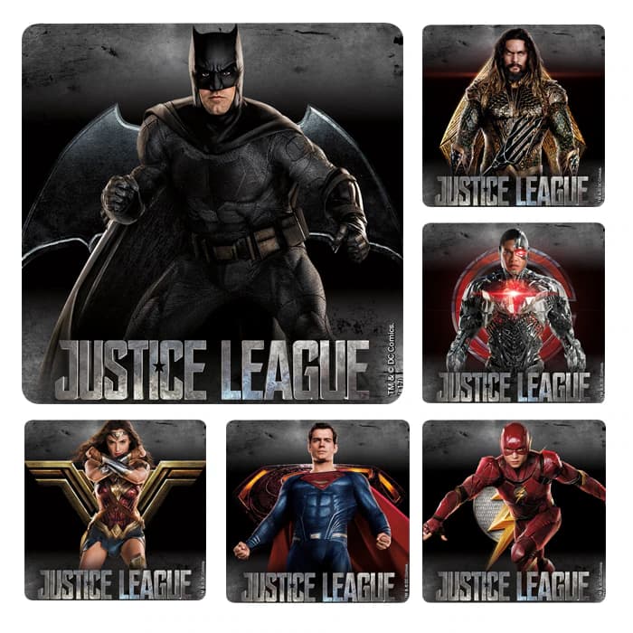 Justice League Stickers, 2.5" x 2.5", Assorted Designs, 100/Roll, PS659 - -Justice League (100) - Image 1