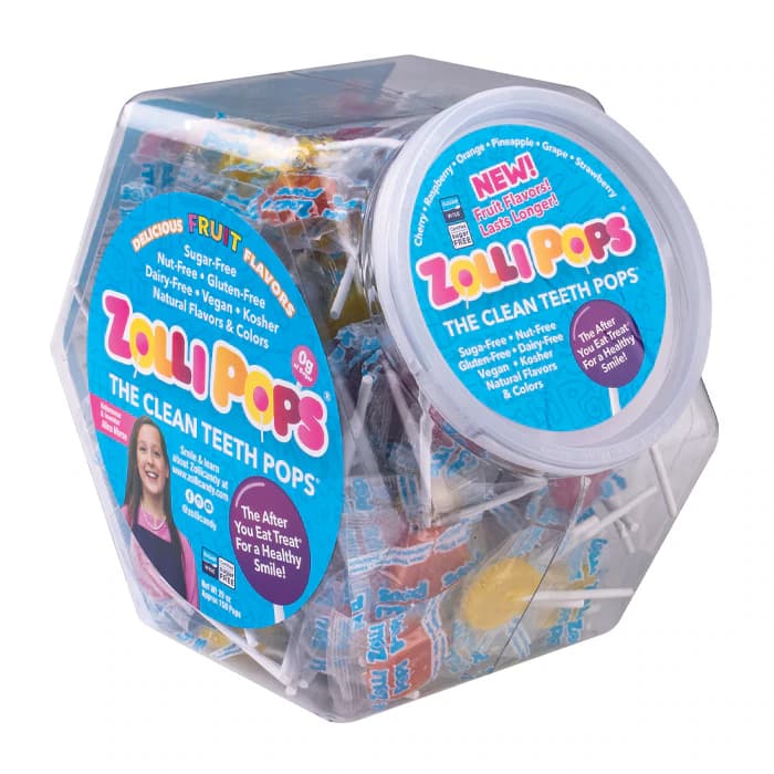 Zollipops Clean Teeth Lollipops, Sugar-Free Assorted Fruit Flavors, 150 per Canister - Zollipops Fruit Asst. (125) - Image 1