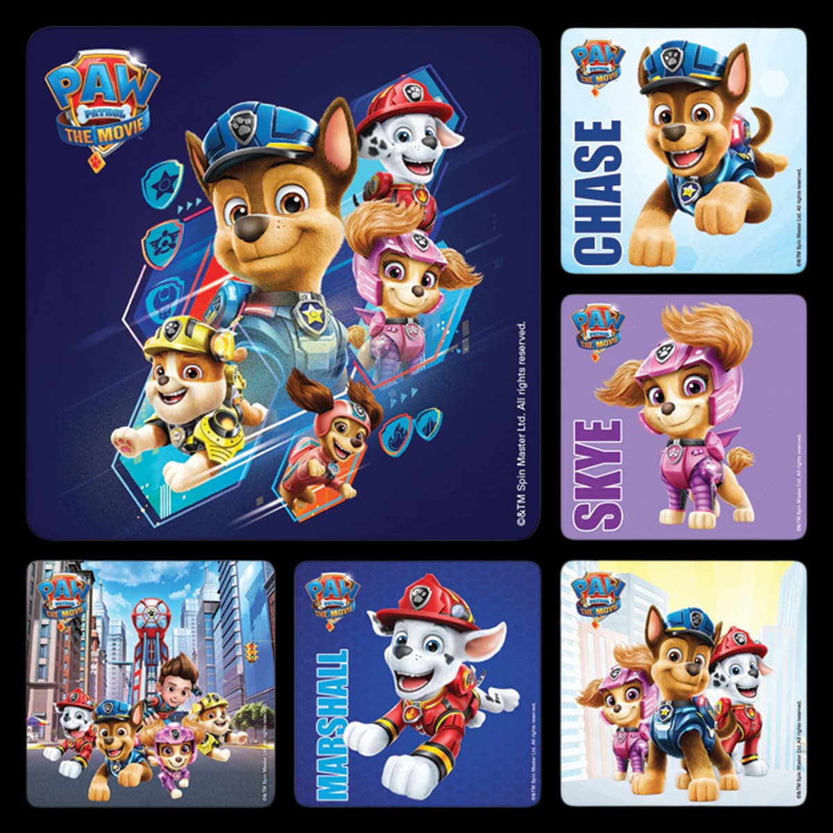 Sherman Specialty PAW Patrol The Movie Stickers, Assorted, 2.5" x 2.5", 100/Roll, PS725 - Stickers PAW Patrol The Movie 100/Pk, PS725 - Image 1