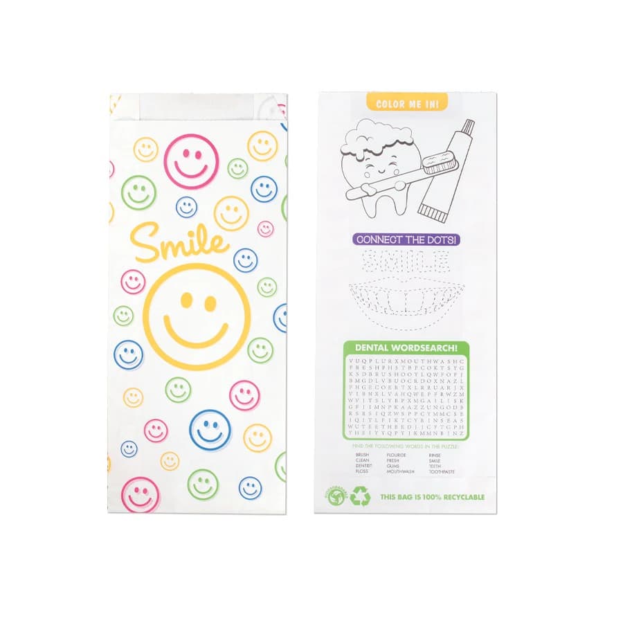 Sherman Specialty Smile Face Pharmacy Paper Bags, 5" x 12" x 2", White, 100/Pkg, S8647 - Smile Face Pharmacy Bag 5"x 12"x 2" (100) - Image 1