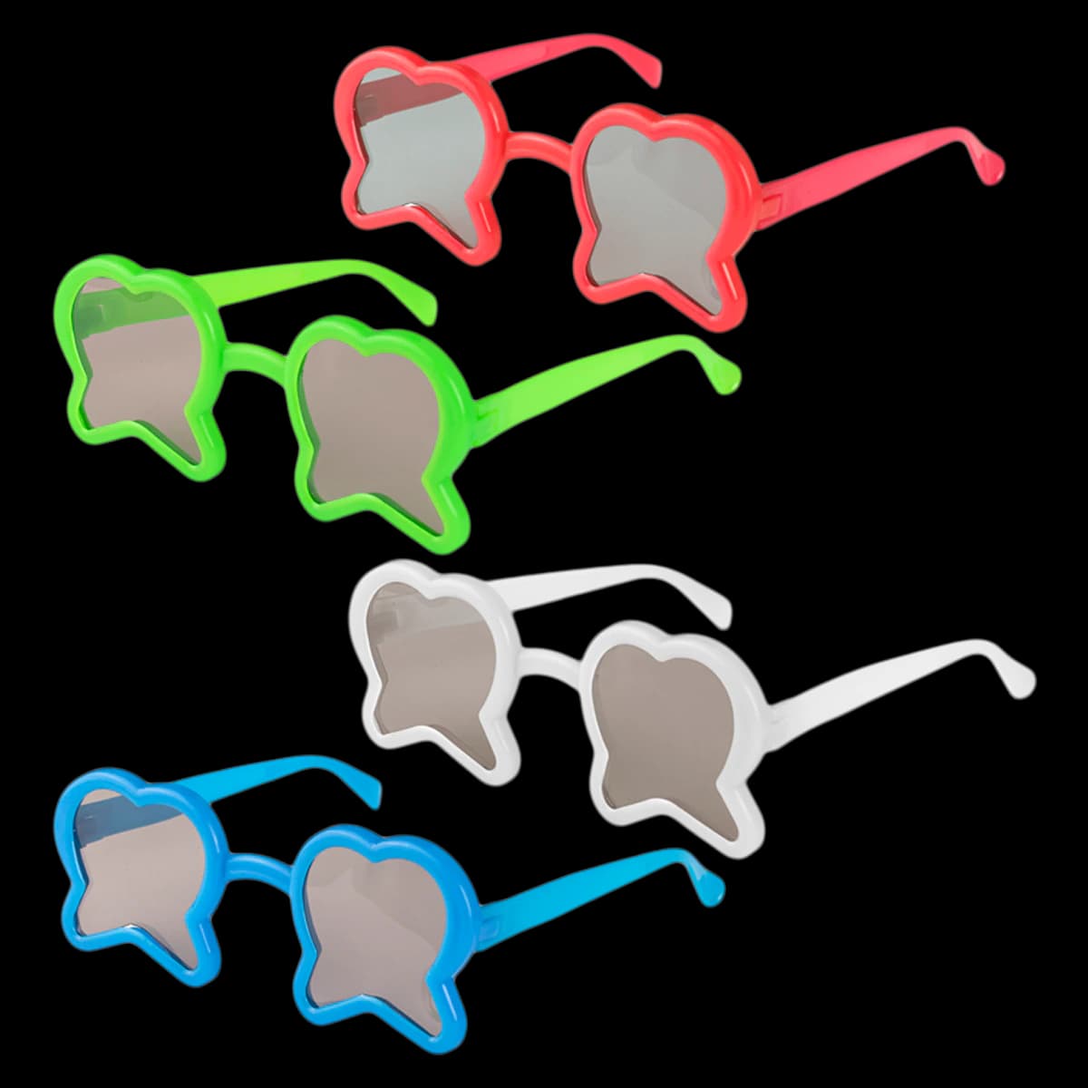 Tooth Shaped Glasses Assortment, Kids Sunglasses, Assorted Colors (Blue, Red, White, Green), 36/Pkg, S24103 - Tooth Shaped Glasses Assortment Pack of 36 - Image 1