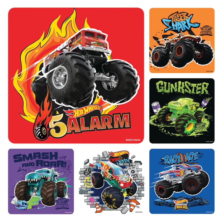 Hot Wheels Monster Trucks Assorted Stickers, 100/Roll, 2.5" x 2.5", PS755 - Hot Wheels Stickers Roll of 100 - Image 1