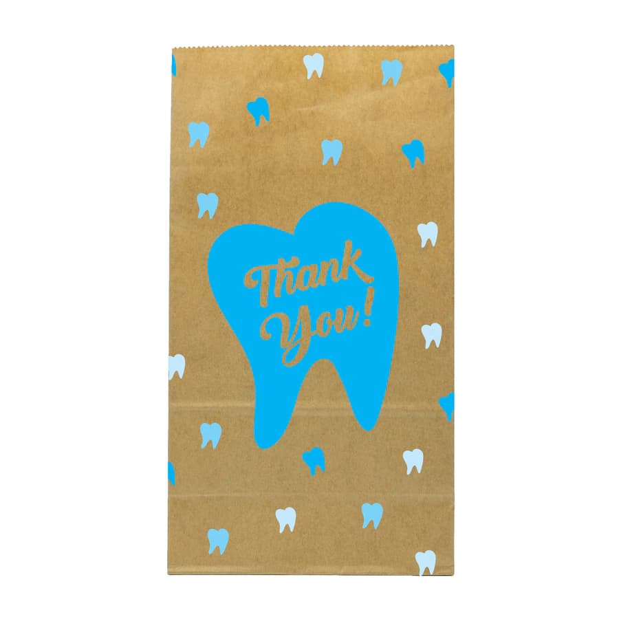 Sherman Specialty Brown Paper Lunch Bags, Blue Tooth Thank You Design, 5.875" x 11" x 3.5", Pack of 100, S8673 - Brown Paper Bag Blue Tooth Thank You 5.875" x 11" x 3.5" Pack of 100 - Image 1