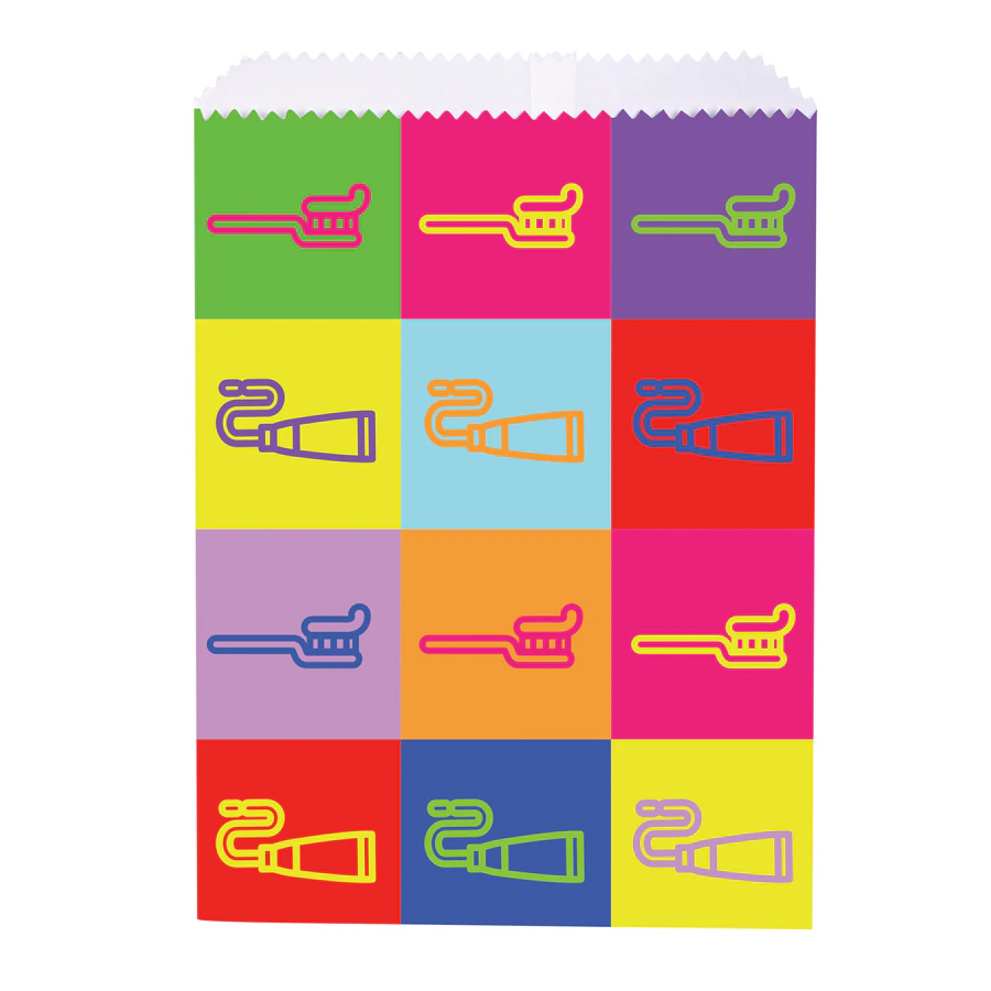 Sherman Specialty Color Block Supplies Paper Bag, 7.5" x 10", Toothbrush Design, 100/Pack, S8660 - Paper Bag Color Brush 7.5" x 10" Pack of 100 - Image 1