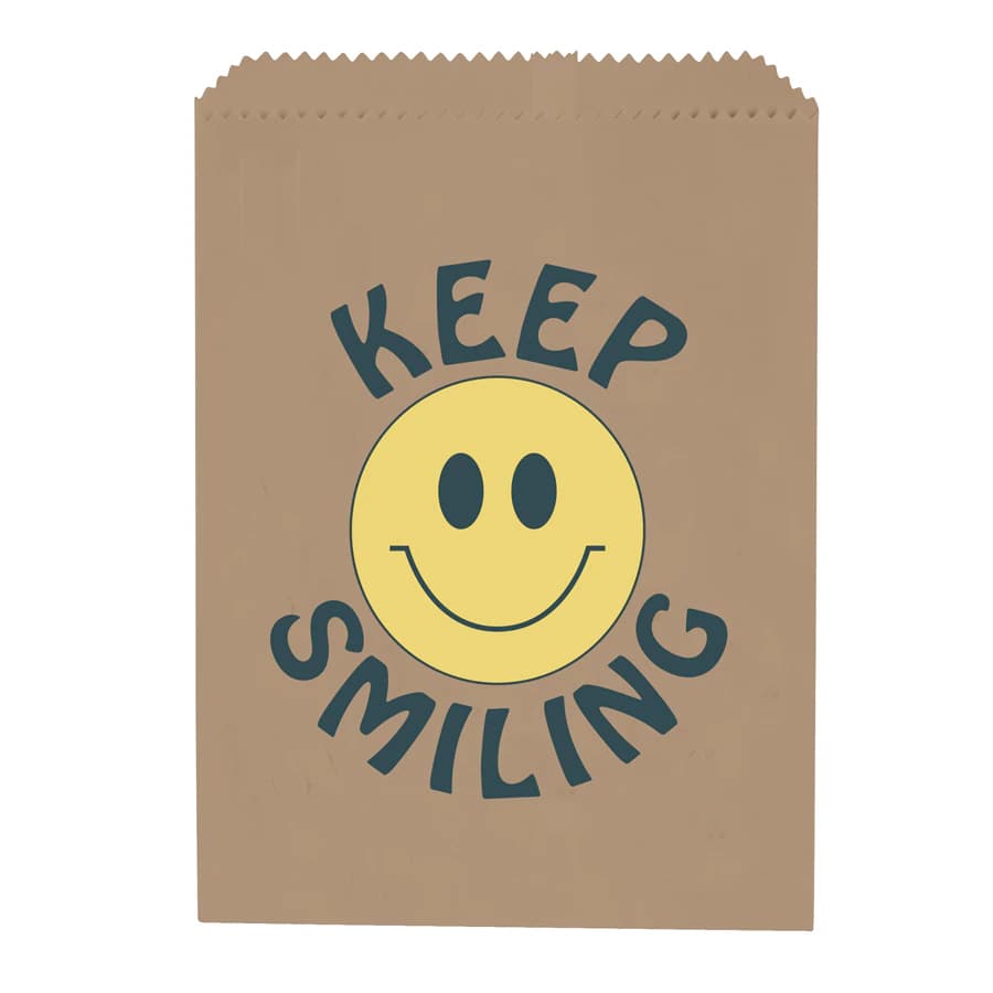 Keep Smiling Brown Paper Patient Bags, 7.5" x 10", 100/Pack, S8664 - 7½ x 10 Keep Smiling Paper Bags 100/Pack - Image 1