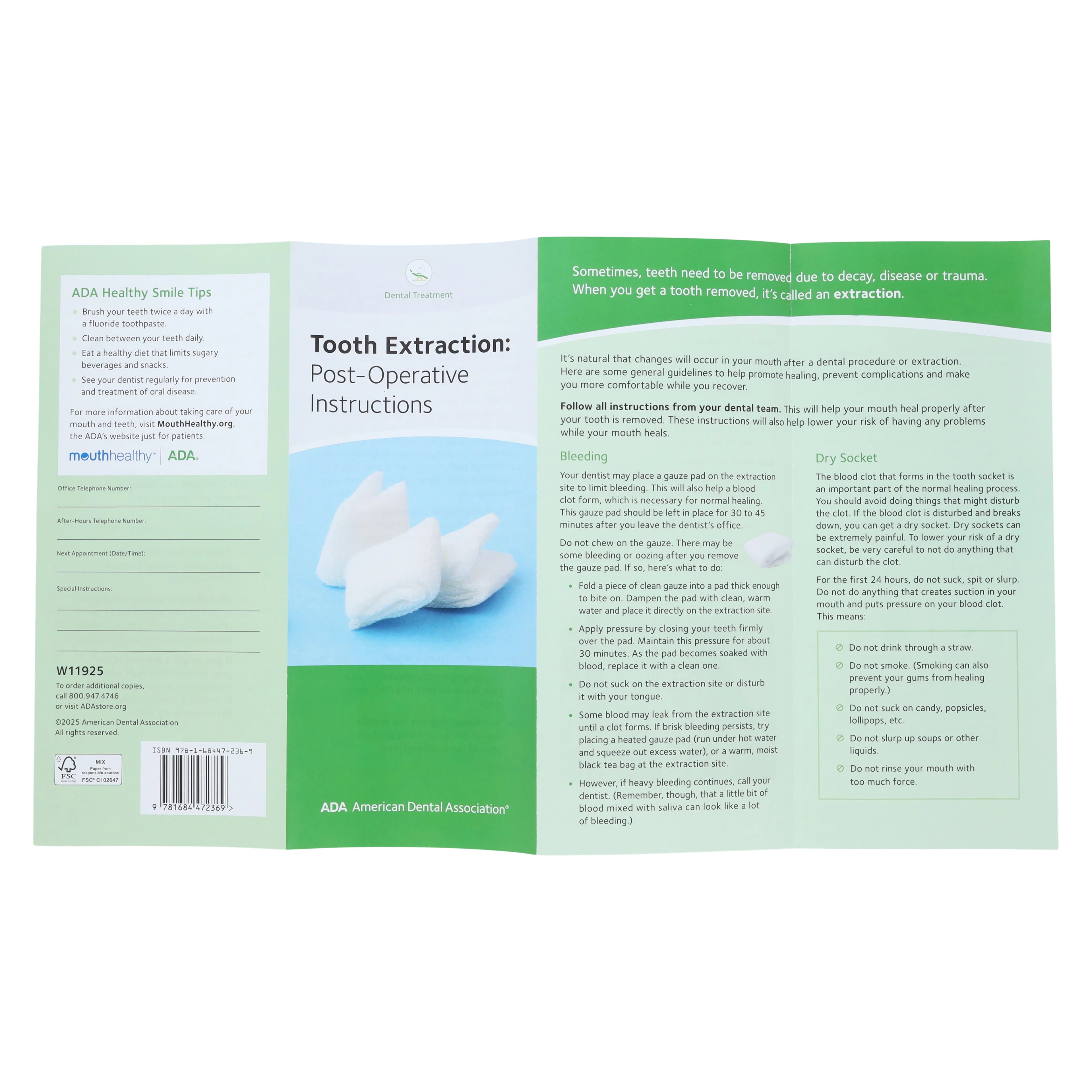 ADA Tooth Extraction Post-Operative Instructions Brochure, English, 50/Package thumbnail 2