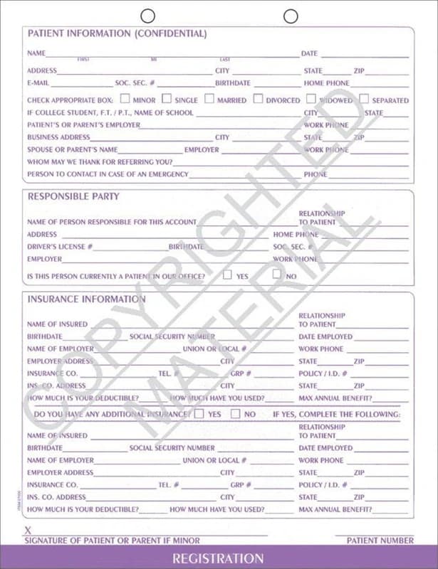 Wilmer Patient Registration ChartForm, 8.5 in x 11 in, White with Purple Ink, 100/Box - Patient Registration ChartForm - Image 1