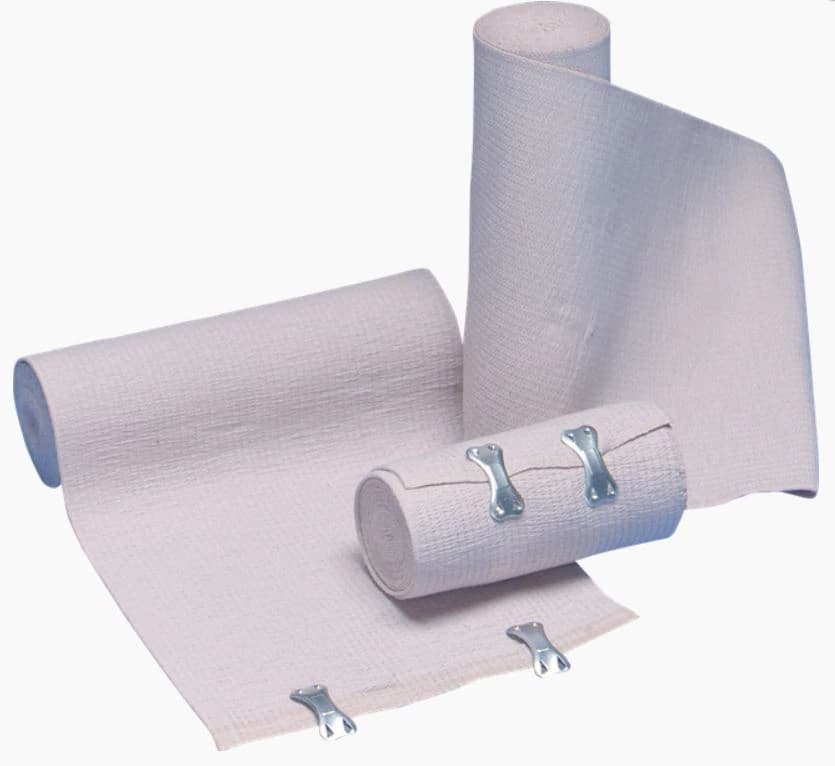 DeRoyal Stretch Bandage Elastic 4" x 5 yd, Tan, Sterile, with Clips, Latex-Free, 20/Case - Bandage Elast Tan Clips LF ST - Image 1