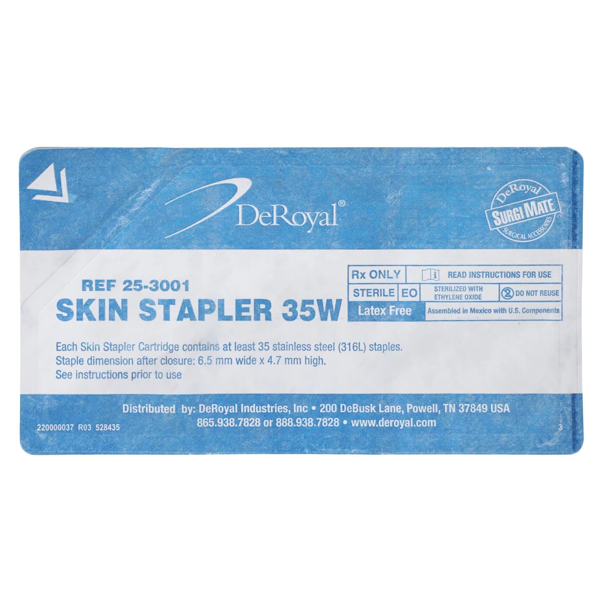 DeRoyal Premium Skin Stapler, Plastic, Trigger Pull, 35 Wide Staples, 6/Box thumbnail 4