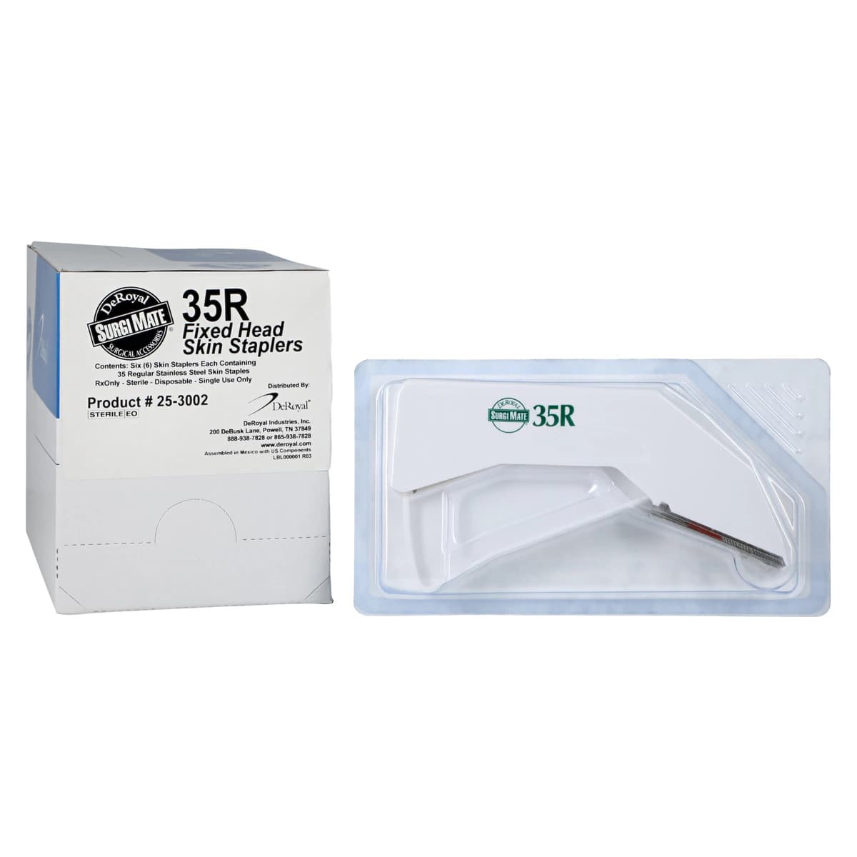 DeRoyal Premium Skin Stapler Applicator, 35 Regular Staples, Plastic Trigger Pull, 6/Box thumbnail 2