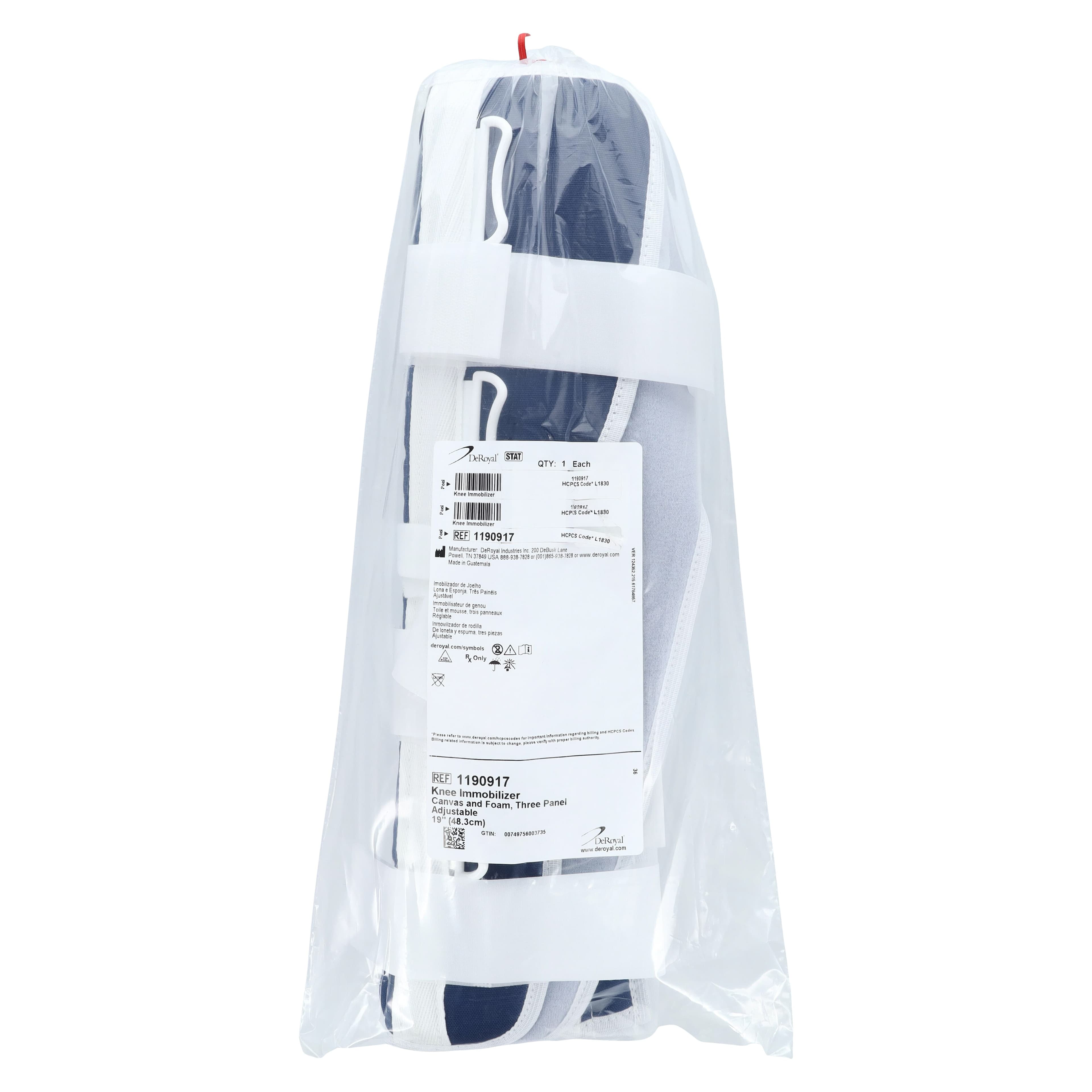 DeRoyal Deluxe Immobilizer Knee, Adult, Canvas, Blue, 19" thumbnail 7