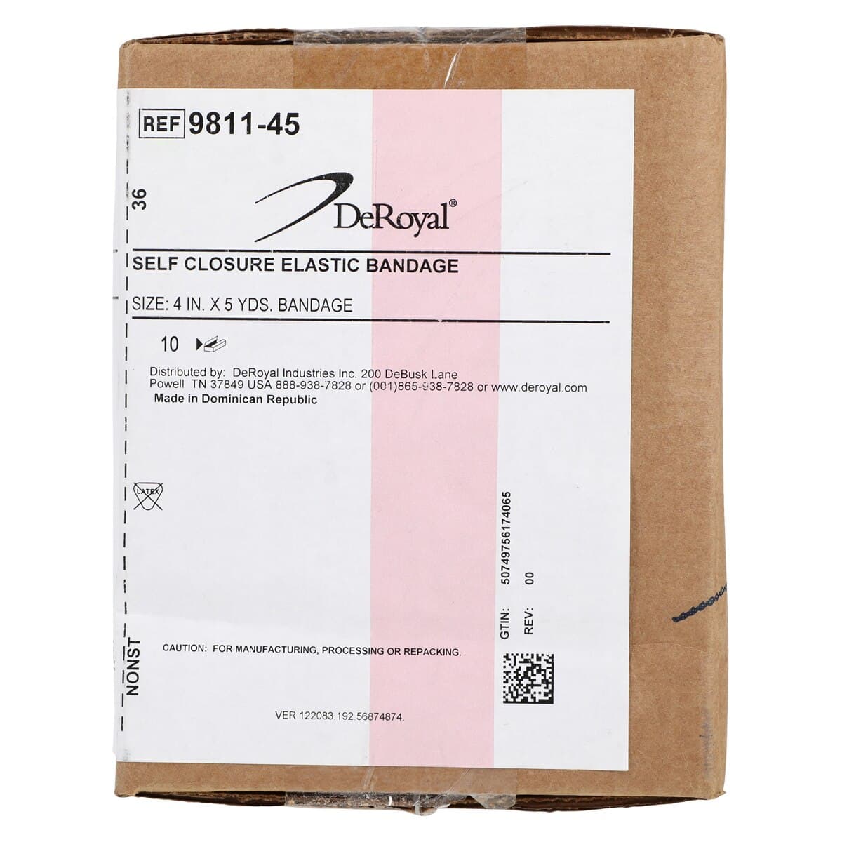 DeRoyal Orthopedic Elastic Bandage, 4" x 5 yd, Tan, Non-Sterile, with Velcro Closure, 10/Case thumbnail 3