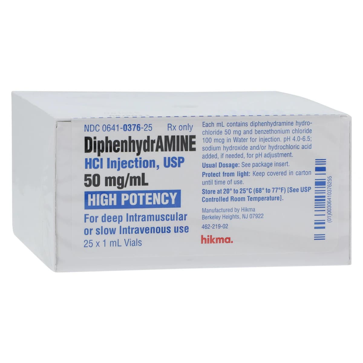 Diphenhydramine HCl Injection 50mg/mL SDV 1mL, 25/Package - Diphenhydramine Inj SDV 1mL - Image 1