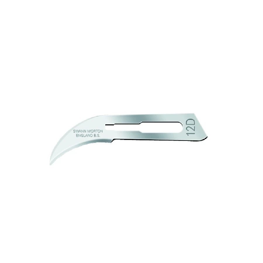 Swann Morton No. 12D Carbon Steel Surgical Blades, Sterile, Fits Size 3 Handles, 100/Box, 00SM12D - Swann Morton No 12D Surgical Blades - Image 1