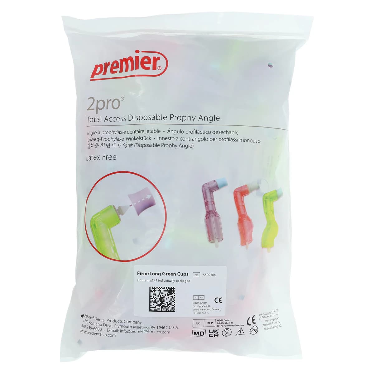 Premier 2pro Total Access Disposable Prophy Angle, Firm/Long Cup, Green, 144/Bag, 5500104 thumbnail 3