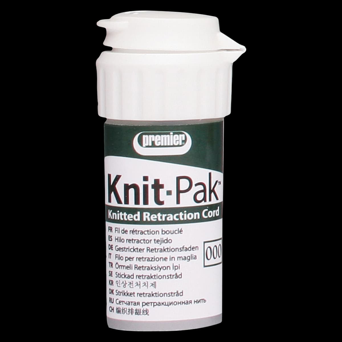 Knit-Pak Knitted Retraction Cord, Non-Impregnated, Size 000, Green, 100" (254 cm), 1/Pk, 9007551 - Knit-Pak 000 Retraction Cord Green (100") - Image 1