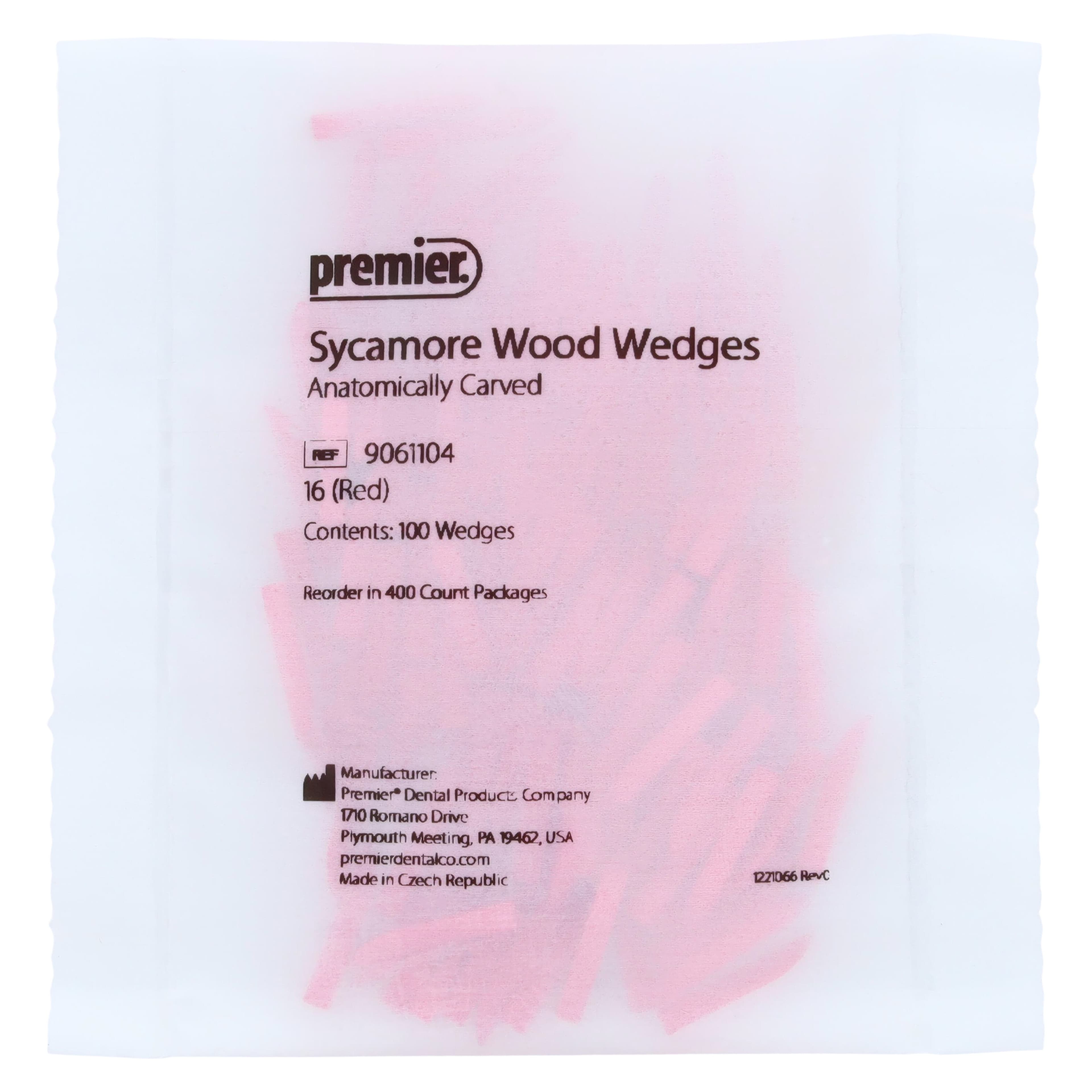 Premier Sycamore Wood Wedges, #16, Red, 16 mm, 400/Pk, 9061104 thumbnail 2